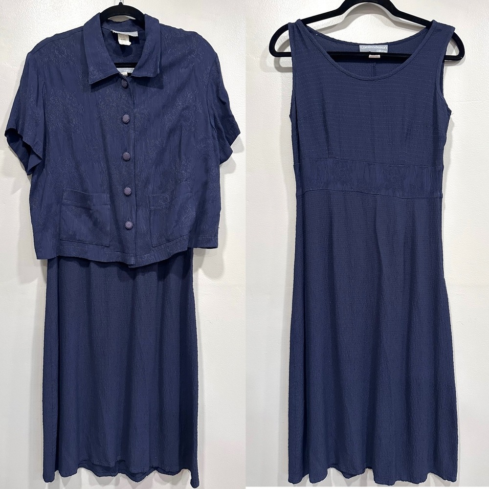 VTG‎ Cabi Carol Anderson California Navy Blue Textured Rayon Dress Suit Size 10